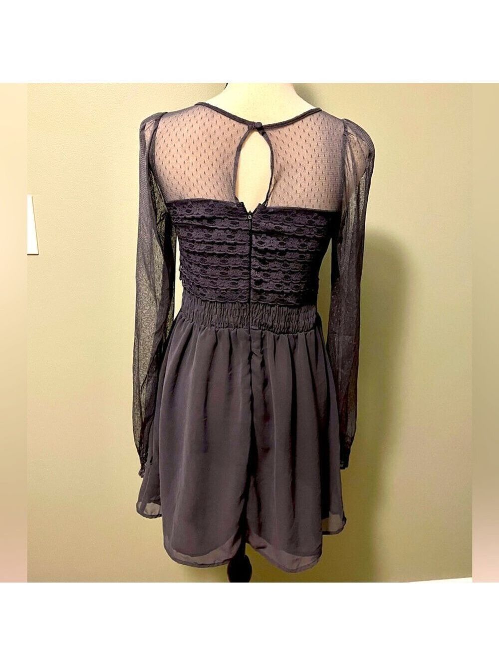 NWOT Free People Gray Sheer Sleeve Dress - Picture 2 of 3
